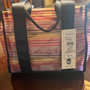 Wildfox Pink Multi-Stripe Clear Tote with Black Handles